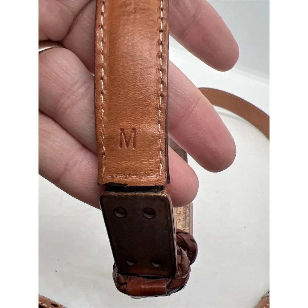 Brighton Women's Brown Leather Belt Embossed Silver Tone Braided‎ Accent
